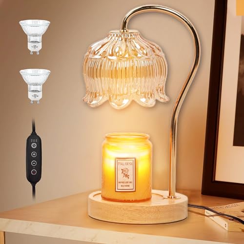 Uandhome Crystal Flower Candle Warmer Lamp With Dimmer, Heat Adjustable, Long Timer - 2 Bulbs Included for Jar and Scented Candles - Elegant Home Decoration