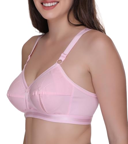 Image of SONA Women's Perfecto Cotton Full Coverage Non-Padded Wirefree Everyday Bra - Anti Bacterial - Side Support Shaper (Pack of 1 Pink 92C)