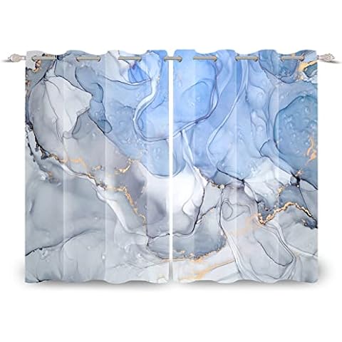 SDOTPMT 46x54inch, 2 Panels Marble Luxury Window Curtain Blue Grey Marble Texture Window Drapes Abstract Swirl Striped Gradient Window Treatment for Bedroom Thermal Insulated Blackout Curtain Cover