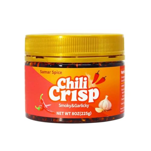 Samar Spice Chili Crisp Sweet & Spicy, Garlicky & Smoky Flavor crunchy garlic chili oil Natural Ingredients, Additive-Free | Versatile Topping for Rice, Noodles, Eggs | 8oz