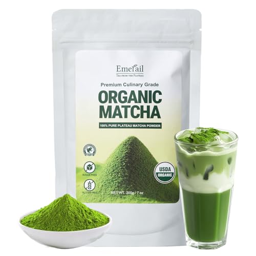 Emerail Organic Matcha Powder, USDA-Certified Pure Matcha Green Tea Powder, Premium Culinary Grade, Perfect for Lattes Smoothies and Baking, Sugar Free (200g / 7oz Pouch) 7 Ounce (Pack of 1)