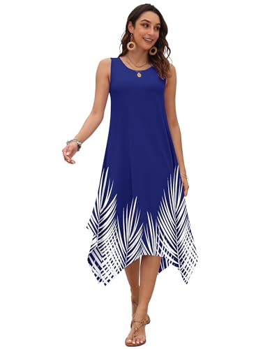 Image of AUSELILY Women's Summer Dresses Casual Sleeveless Midi Tank Beach Dress | Women's Asymmetrical Hem Sundress with Side Pockets, Great for Beach, Vacation & Daily Wear