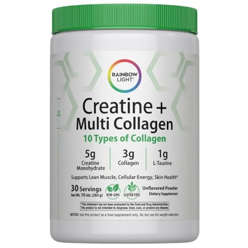 Rainbow Light Creatine + Multi Collagen | 10 Ounce | 5g Creatine Monohydrate Plus 10 Types of...