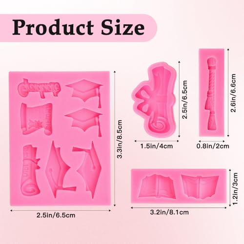 Graduation Silicone Molds, Graduation Chocolate Molds, Pink Silicone Grad Cap Honor Cords Diploma Scroll Fondant Mold Congrat Grad Candy Chocolate Mould for Graduations Party Cookie Cake Cupcake Decor by Nudoraw - Used condition - Image 2