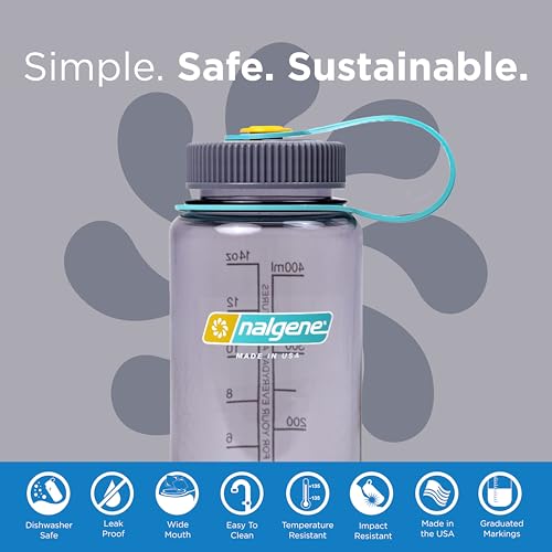 Image of Nalgene 16 oz Wide Mouth Water Bottle | Slim Cup Holder Size, BPA-Free, Durable & Leak Proof, Lightweight Travel Bottle, Aubergine (Pack of 6)