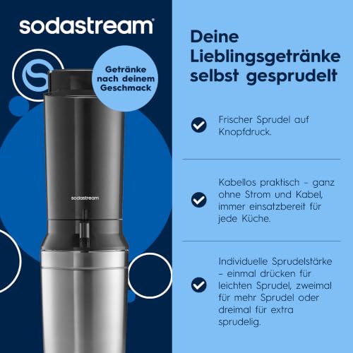 SodaStream Crystal 3.0 Wassersprudler mit Glaskaraffe, Sprudelwasser-Maschine mit Quick-Connect CO2-Zylinder, inkl. 2 spülmaschinenfesten Glaskaraffen je 0,7 L, Grau