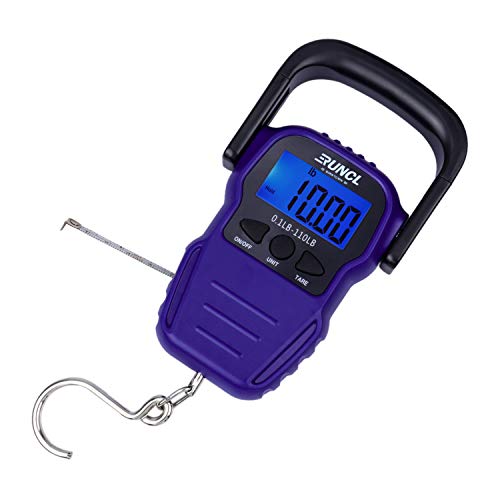 RUNCL Digital Fishing Scale, Portable Luggage Scale, Weight Scale 110lb/50kgs- LCD Display, Data Lock Function, Auto-Off, 63