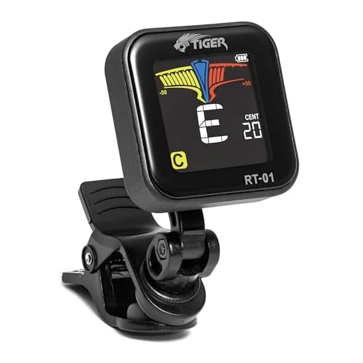 Tiger RT-01 Afinador cromático recargable con clip, afinación precisa y precisa para guitarra eléctrica, acústica, bajo, ukelele, banjo y violín con carga USB-C y pantalla de alto contraste
