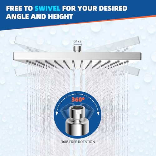 Hibbent cUPC Certified Metal Showerhead, 10'' High Pressure Rainfall Shower Head, Square Large Bathroom Waterfall Shower Heads, High Flow Fixed Showerheads with Adjustable Brass Ball Joint, Chrome by Hibbent - Used condition - Image 6