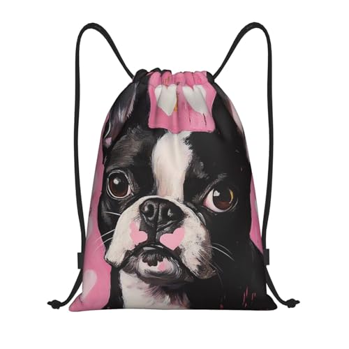Drawstring Backpack Sports Gym Bags Draw String Bag for Women Men Boston Terrier Dog Drawstring Bags Sackpack