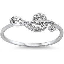CloseoutWarehouse Cubic Zirconia Sideway Swirl Music Note Ring Sterling Silver Color Options, Sizes 3-15