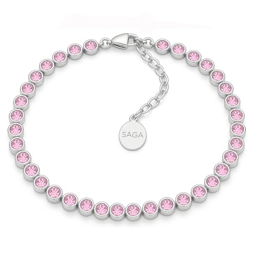 SAGA GIOIELLI® Bracciale Tennis Unisex in Acciaio Inossidabile, Lunghezza 16,5+3 cm, Zirconi da 4 mm, Regolabile – Elegante e Resistente,...