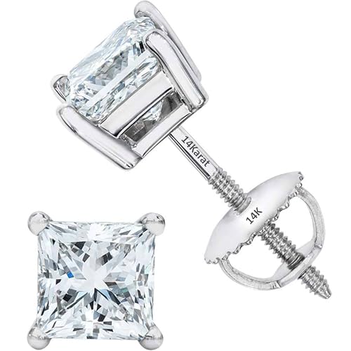 Central Diamond Center Princess Diamond Stud Earrings CVD Lab Grown,