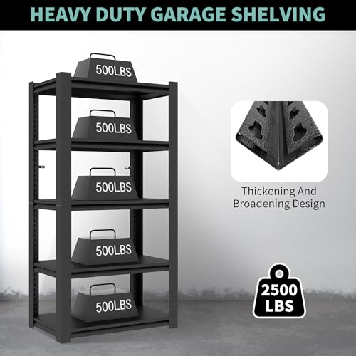 AQY 72\" H|36\" W Garage Shelving Heavy Duty, Metal Adjustable 5 Tier Storage Shelves, Garage Industrial Shelving Utility Racks for Kitchen, Industrial, Warehouse, Basement, Workshop(72\" Hx36 Wx16 D) - Thumbnail 3