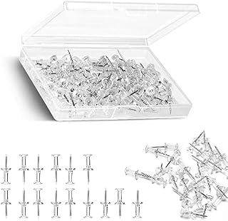 OZYAN Clear Push Pins - 80 Drawing Pins with Storage Box, Thumb Tacks for Cork, Notice and Bulletin Boards - Map Pins (Clear)
