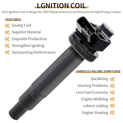 Image of UF267 Ignition Coil Pack & 4504 Spark Plugs Compatible with Toyota Camry V6 3.0L 2006-2002, Avalon Sienna Solara Highlander, Lexus ES300 RX300 1999-2003, Lexus ES330 RX330 RX400h 3.3L V6#C1175