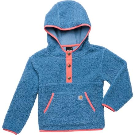 Carhartt Kids Long-Sleeve Fleece Quarter-Snap Sweatshirt, Harbor Blue with pink trim - 4T- Toddler