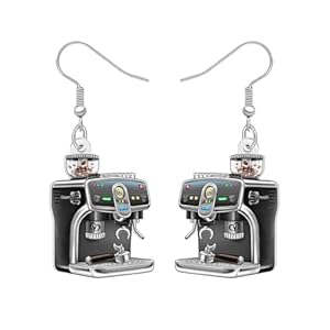 WEVENI Boucles d'oreilles en Acrylique Machine à Café Nouveauté Machine à Expresso Bijoux Bizarre Cadeaux Barista pour Femmes Amatrices de Coffee Maman (Noir)