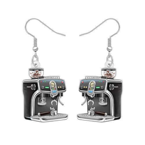 Image of BONSNY Acrylic Dangling Novelty Fun Black Coffee Machine Earrings Hypoallergenic Designer Jewelry Gifts For Women