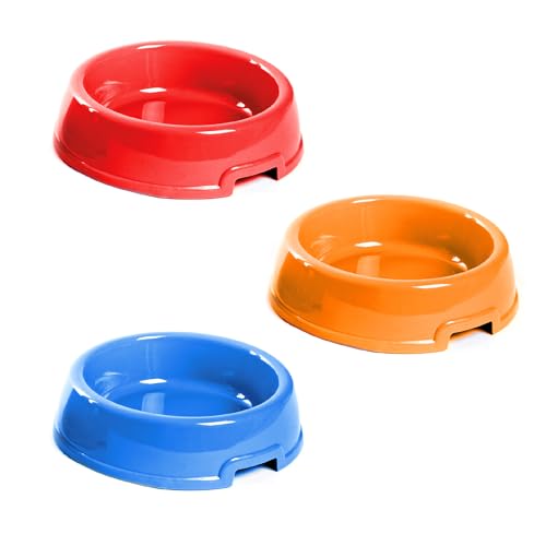 IlGruppone Set 3 Ciotole per Cani e Gatti da 1 Litro in Plastica Colorata – Ciotole per Acqua e Cibo, Resistenti e Facili da Pulire, Colori Assortiti Rosso Arancione Blu, Ø 20,5 cm