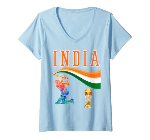 Womens INDIA: Indian Cricket Team Jersey V-Neck T-Shirt