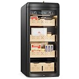 Mojgar 115L Electric Cigar Humidor,900 Counts Large Capacity,Intelligent Temperature & Humidity Control,Spanish Cedar Wood Drawer,Digital LED Display,Stainless Steel Lockable Cabinet, black