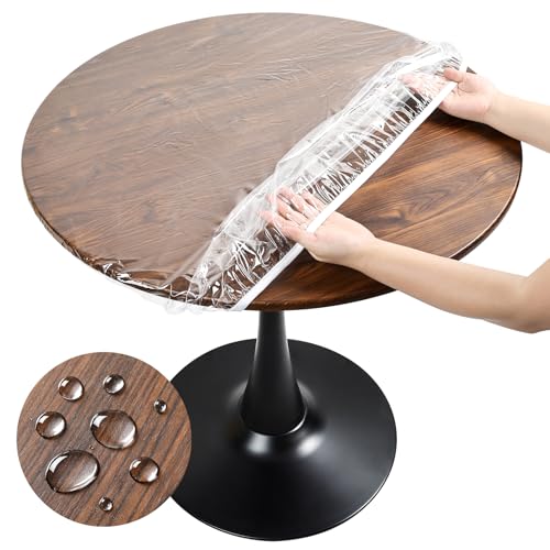 Mantel transparente redondo de 90 cm, para exteriores, resistente a la intemperie, mantel de jardín, redondo con goma, plástico TPU transparente, protector de mesa, 90 cm