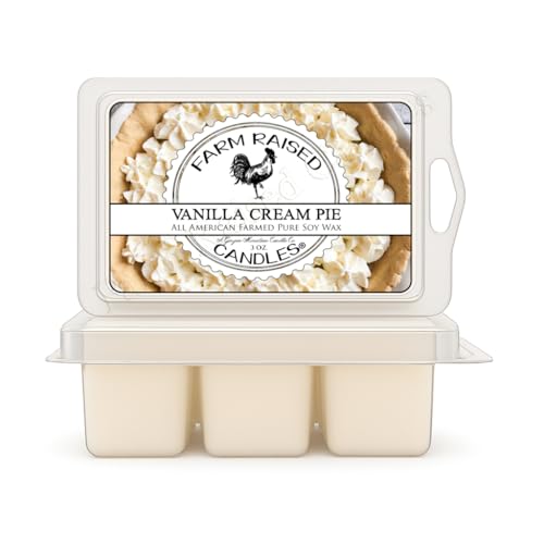 Farm Raised Candles - Vanilla Cream Pie Wax Melts 2-Pack (6 oz) | 100% American Soy Wax Hand-Poured Sweet Bakery Scent Pet Safe Gift Ready 6 Cubes Each