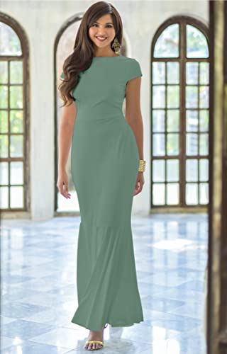 Image of KOH KOH Womens Long Cap Sleeve Fishtail Formal Evening Cocktail Maxi Dress
