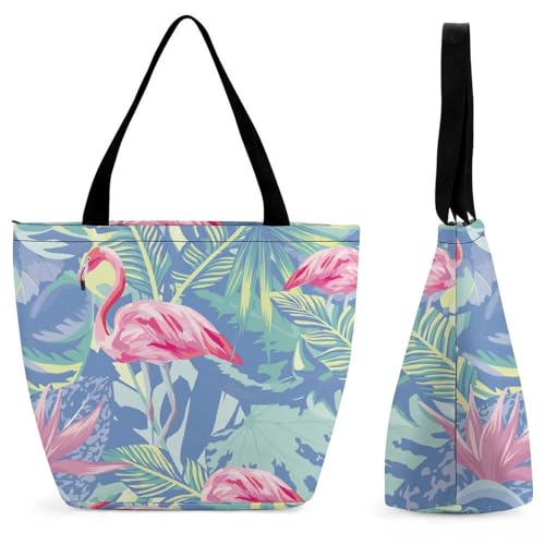 Sac de shopping flamant rose chic : cabas tropical de voyage aux finitions soignées pour femme