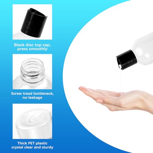 34 Pcs Plastic Travel Bottles with Disc Top Flip Cap Empty Refillable Squeeze Travel Containers for Shampoo Lotions Cream Toiletries Liquid Body Soap (Clear, 8 oz)2