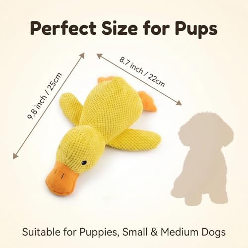 Calming Duck Toy for Dog Squeaky Interactive Plush Toy Quack-Quack Chew Toy Soft Stuffed Calming Yellow Duck Toy for Anxious Dogs Pet Calming Pillow For Puppies Small Medium Dogs (2Pcs Duck) - Image 3