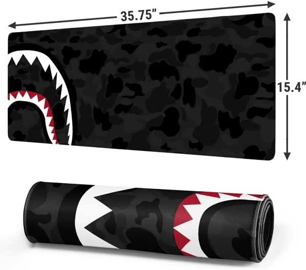 Vista 112 de Skinit Alfombrilla de mouse grande para juegos, diseño de camuflaje de dientes de tiburón con bordes cosidos, impermeable, base de goma