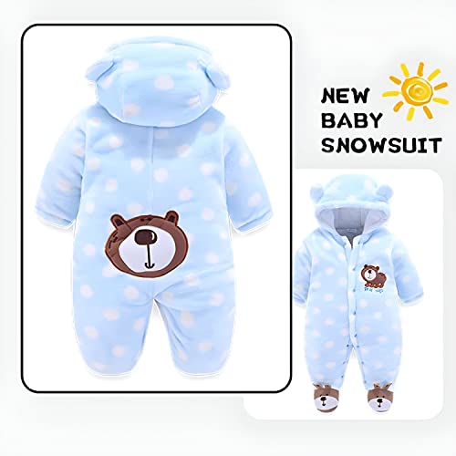 Image of BRANDONN BRANDONN Unisex Baby Flannel Polka Print Jumpsuit Panda Style Cosplay Clothes Bunting Outfits Snowsuit Hooded Romper Outwear (Sky Blue, 12-18 Months)