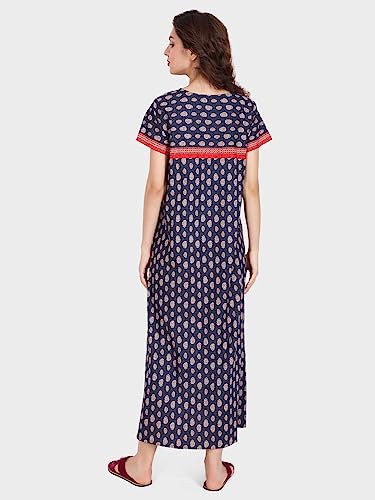 Image of Evolove Women's Cotton Long Maxi Night Gown Nighty Dress with Pocket & Stylish Button, Super Soft Comfortable (LNG-Button)