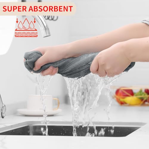 Image of Homaxy 100% Cotton Waffle Weave Kitchen Dish Towels, Ultra Soft Absorbent Quick Drying Cleaning Towel, 13 x 28 Inches, 18-Pack, Grey