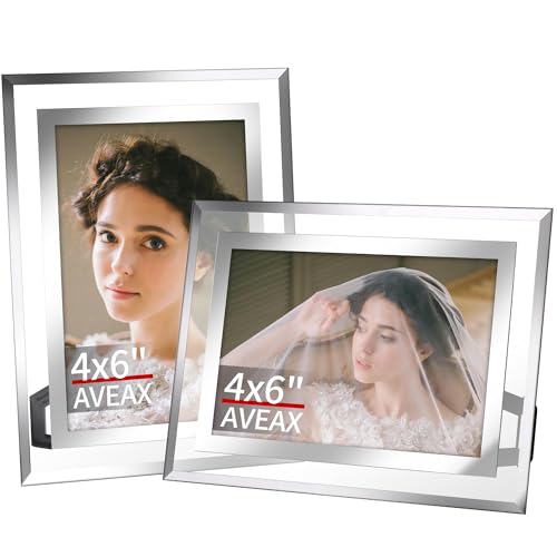4x6 picture frame 2 Pack, Elegant Glass Picture Frame for Tabletop Display, Horizontal or Vertical, Wedding Frame, Silver