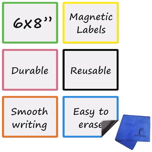 Write On Magnets Dry Erase for Fridge - 6 Pack - 8x6 in Whiteboard Magnetic Labels Writable Magnet Sheets Pads - White Board Magnet Strips for Home and Office