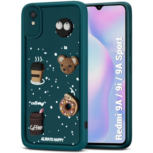 Image of TheGiftKart Back Cover Case for Redmi 9A / Redmi 9A Sport /Redmi 9i / Redmi 9i Sport | Cute Fun Cartoon 3D Bear Coffee Case | Full Camera Protection | Shockproof Back Cover Case (Silicone, Green)