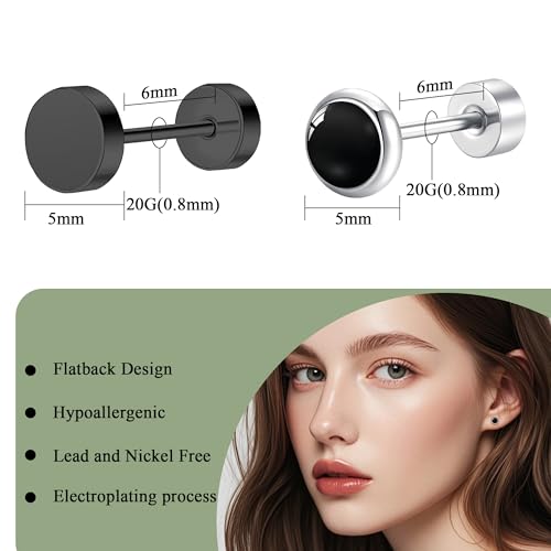 BLISI 2 Pairs Titanium Black Onyx & Heart/Moon/Star/Dot Earrings - Flat Back Earring Black Stud Earrings for Men & Women -Hypoallergenic, Trendy Earring Ideal for Daily Wear, Parties & Gifting2