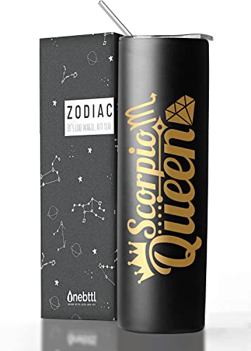 Onebttl Zodiac Gifts for Women, Best Friend Birthday Gifts for Her, 20oz Stainless Steel Tumbler, Printed Logo Black, Scorpio