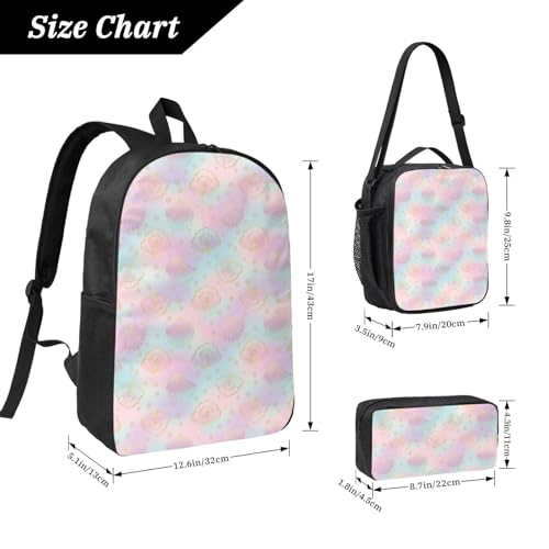 Anti-Theft 17-inch Backpack Combo with Thermal Lunch Tote & Organizer Pouch for Commuters, Gym, Outdoor (3-Piece Waterproof Set, Colorful Purple Pink Mermaid Scale)4