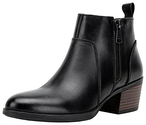 Vepose Women's Leather Black Ankle Booties, Block Low Heel Short Boots with Inner Side Zipper, 9003L Size 8 US (9003L Black 08)