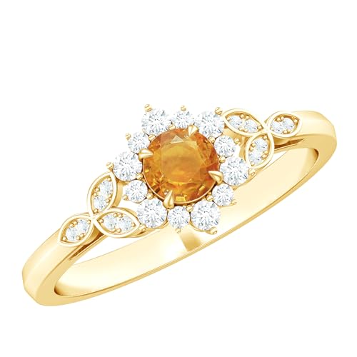 Certified Orange Sapphire Flower Engagement Ring, AAA Quality, Natural Sapphire Diamond Ring - Ready to Gift