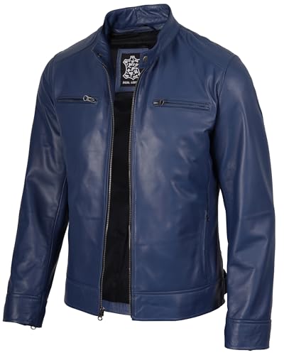 Image of Blingsoul Leather Jacket Men - Real Lambskin Cafe Racer Motorcycle Style Jacket for Mens