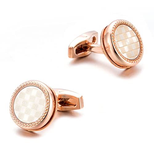 Classic Checkered Pattern Cufflinks Rose Gold Checkerbord Round Cuff links YW52
