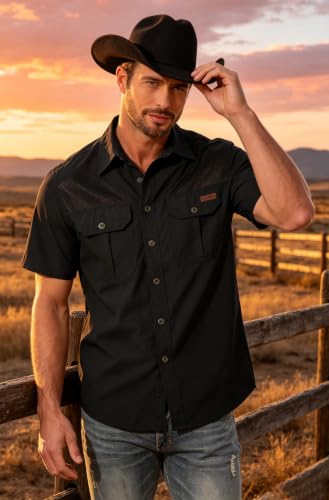 Zyvrenix Men's Outdoor Short Sleeve Button Down Shirts with Pocket Black L - image 3
