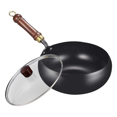 Nonstick - de hierro forjado a mano, sartén de hierro doméstico con tapa para cocina, campamento de restaurantes, retención de calor duradera, herramienta de cocina profesional para uso de int