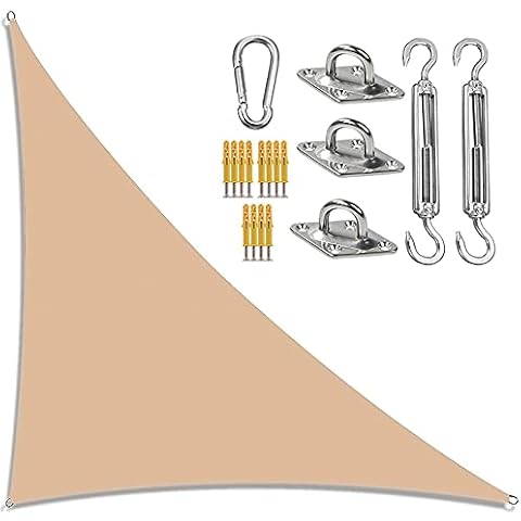 Sun Sail Shade, 3 x 3 x 4.3 m Right Angle Shade Sail with Heavy Duty Fixing Kit, 3 Ropes, Waterproof, UV Protection, Garden Sail Canopy for Outdoor Patio Garden Hot Tub,cream Cover