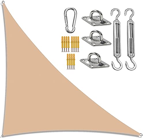 DDLL Garden Sail Canopy, Triangle Sun Sail Shade with Fixing Kit, 3 Ropes, Waterproof, UV Block, Right Angle Garden Shade Sails Sunshade Awnings for Outdoor Patios,cream,3m x 3m x 4.3m